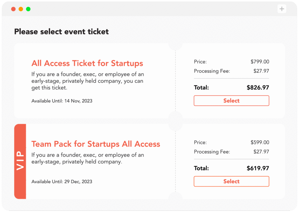 payment options in a registration form