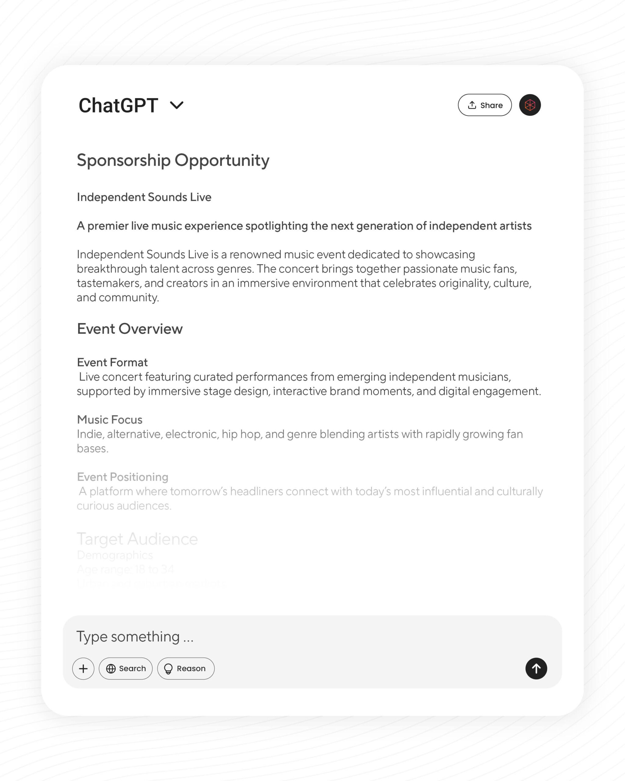 Content for a sponsorship deck generated by AI