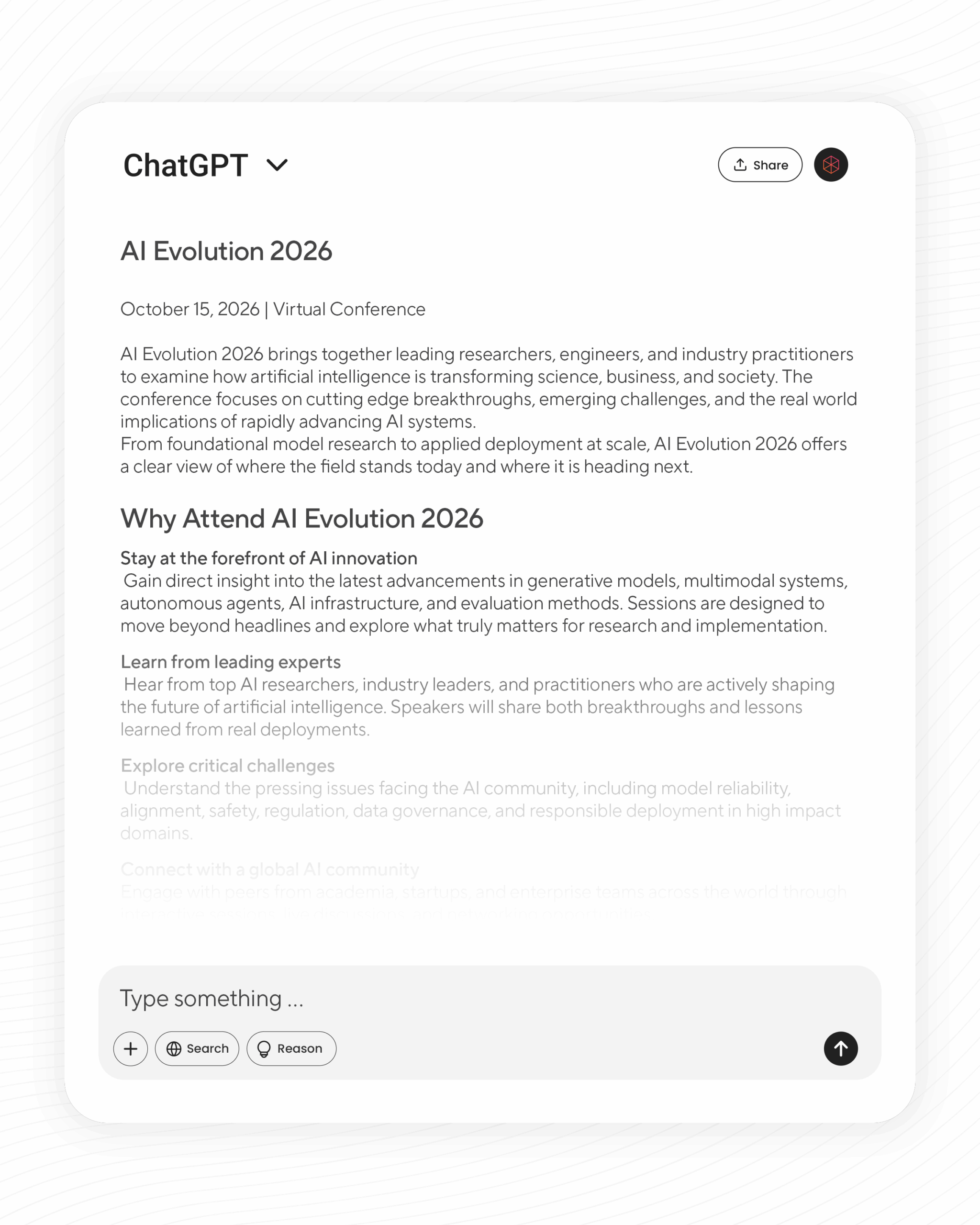 Image of ChatGPT response when asked to provide content for landing page